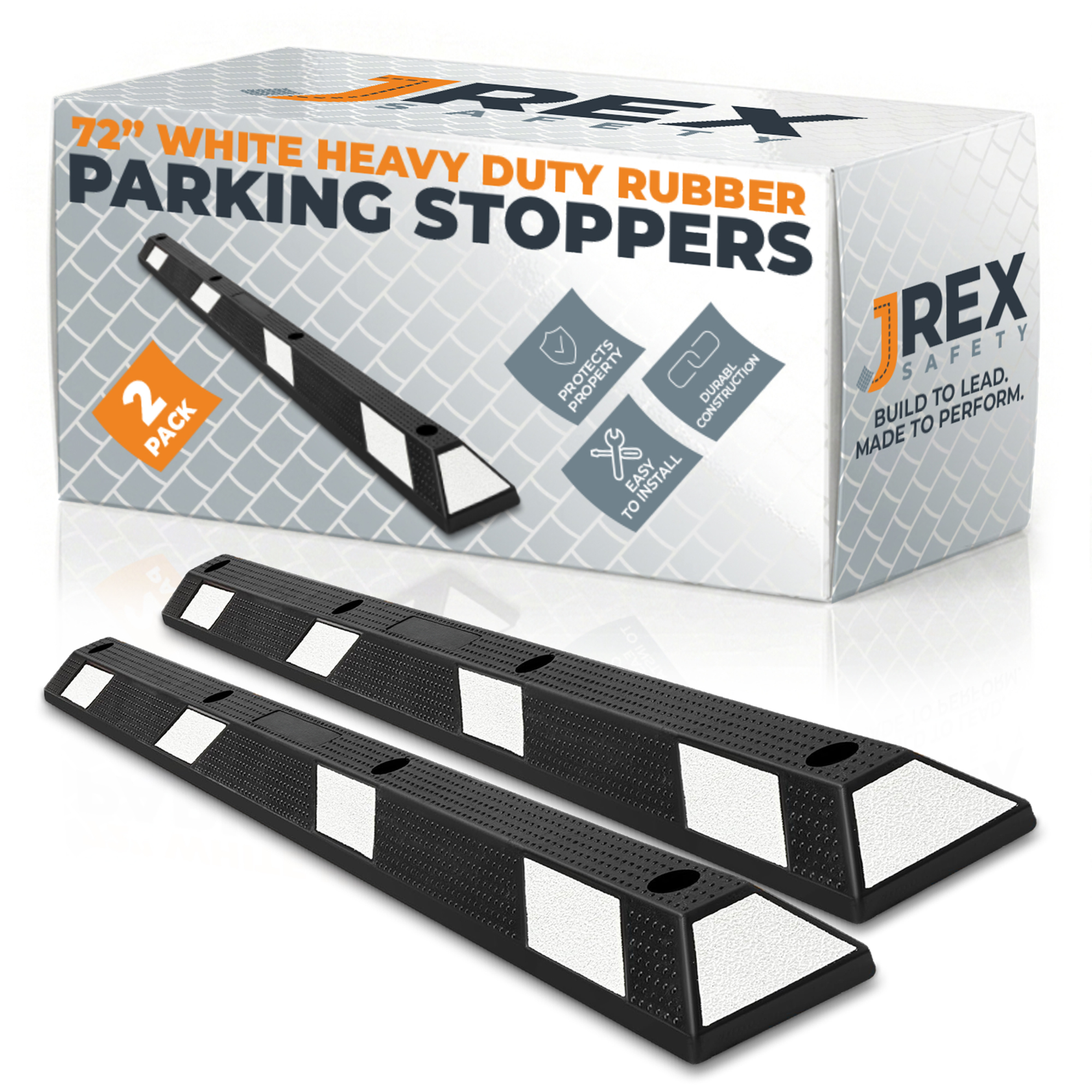 72" Rubber Parking Block Curb Stop - White Reflective Strip - 2 Pack